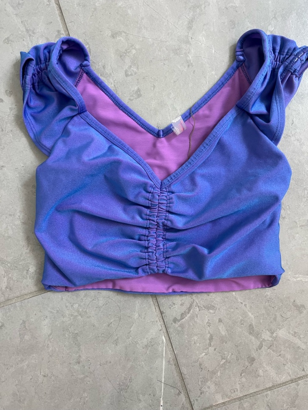 Purple Ruched V-Neck Crop Top